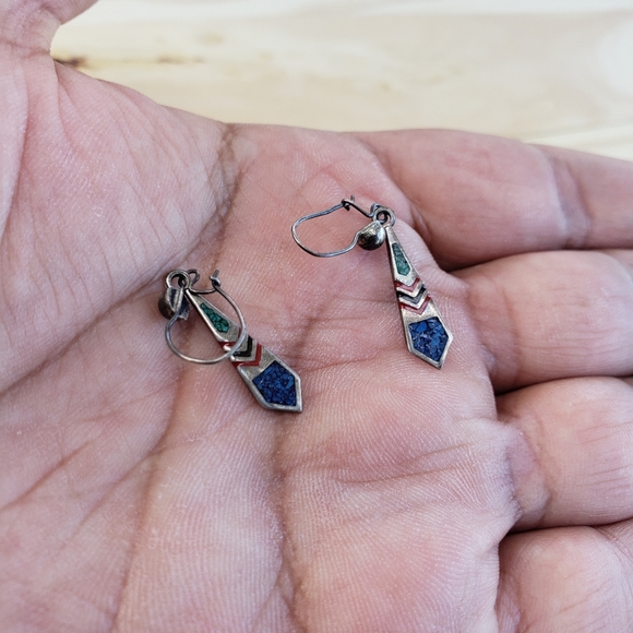 Sterling Silver Inlay Earrings Mexico - Picture 4 of 4